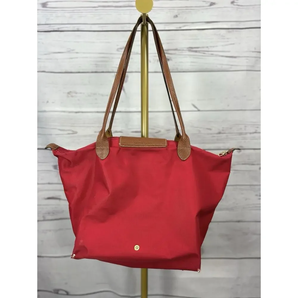 Longchamp Le Pliage Tote Bag Lot of 2 Red Gray Nylon Leather AS IS
